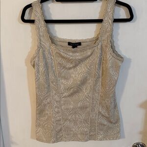 WHBM Corset Tank Top Square Neck Stretch Damask Paisley Beige Large